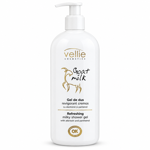 Vellie Goat Milk Gel de Duș Revigorant Cremos cu Alantoină și Pantenol, Lapte de Capră