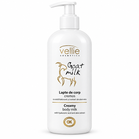 Vellie Goat Milk Lapte de Corp Cremos cu Acid Hialuronic și Aloe Vera, Lapte de Capră, Piele Uscată