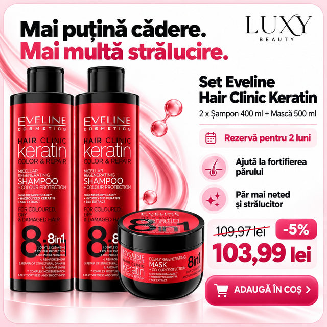 Eveline Hair Clinic Keratin 8în1 – șampon și mască pentru păr vopsit