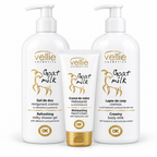 Set Vellie Goat Milk Îngrijire Corp – Gel de Duș + Lapte de Corp + Cremă de Mâini, Lapte de Capră