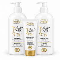 Set Vellie Goat Milk Îngrijire Corp – Gel de Duș + Lapte de Corp + Cremă de Mâini, Lapte de Capră