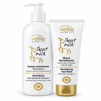 Set Vellie Goat Milk Îngrijire Păr – Șampon Antimătreață + Mască Revitalizantă cu Cheratină, Lapte de Capră