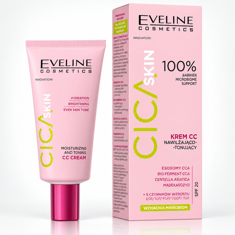 Eveline Cica Skin CC Cream Hidratantă și Uniformizatoare 30 ml, centella asiatica, piele cu roșeață