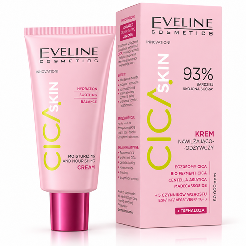 Eveline Cica Skin Cremă Ușoară Hidratantă și Nutritivă 50 ml, centella asiatica, piele sensibilă