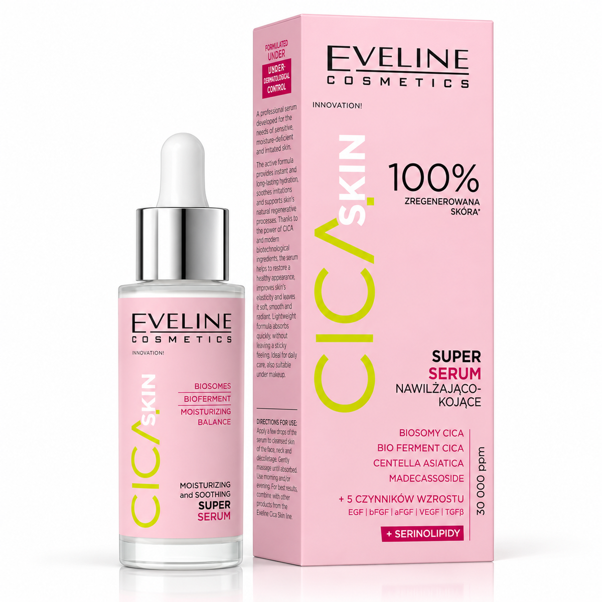 Eveline Cica Skin Super Ser Hidratant și Calmant 30 ml, centella asiatica și acid hialuronic