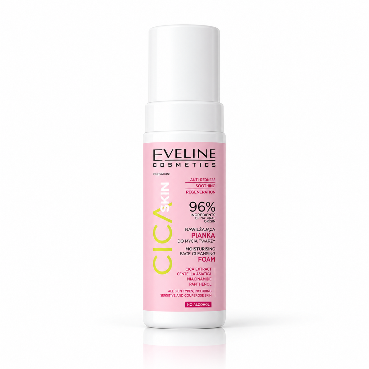 Eveline Cica Skin Spumă de Curățare Hidratantă 150 ml, centella asiatica, piele sensibilă