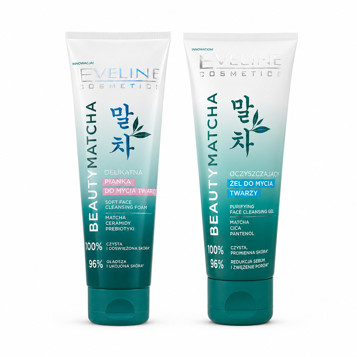 Set Eveline Beauty Matcha – Gel de Curățare 150 ml + Spumă Delicată 125 ml, ten gras și mixt