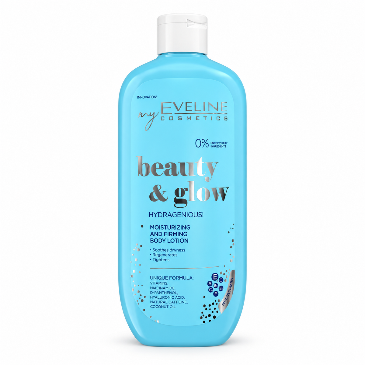 Eveline Beauty & Glow Loțiune de Corp Hidratantă și Fermitate 350 ml, multivitamine și acid hialuronic