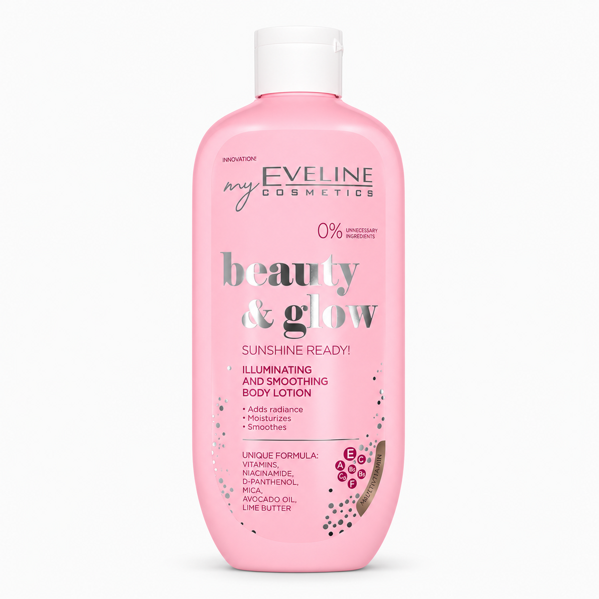 Eveline Beauty & Glow Loțiune de Corp Iluminatoare 350 ml, particule reflectorizante și ulei de avocado