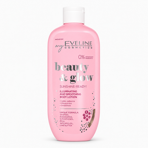 Eveline Beauty & Glow Loțiune de Corp Iluminatoare 350 ml, particule reflectorizante și ulei de avocado
