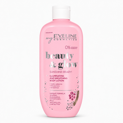 Eveline Beauty & Glow Loțiune de Corp Iluminatoare 350 ml, particule reflectorizante și ulei de avocado