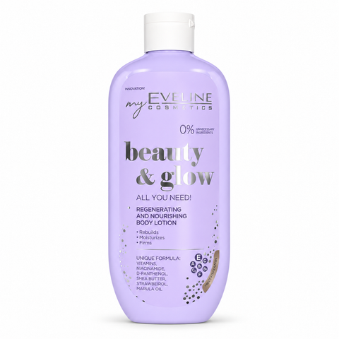 Eveline Beauty & Glow Loțiune de Corp Regenerantă și Nutritivă 350 ml, unt de shea și ulei de marula