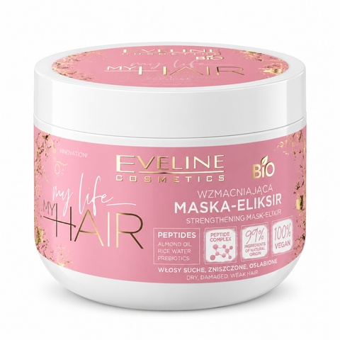 Eveline My Life My Hair Mască-Elixir Fortifiantă cu Peptide 300 ml, păr subțire și fără volum