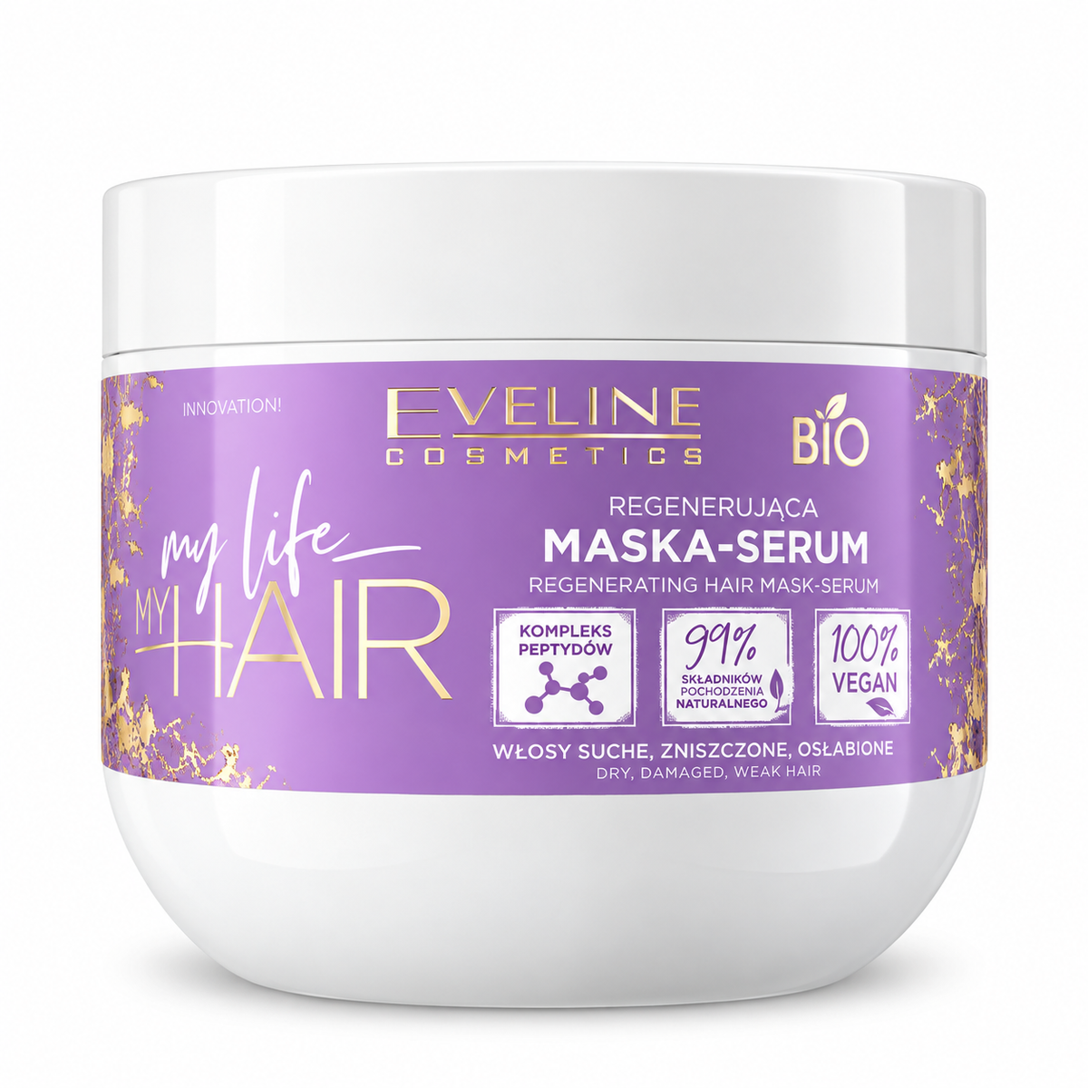 Eveline My Life My Hair Mască-Ser Regenerantă cu Peptide 300 ml, păr deteriorat cu porozitate mare