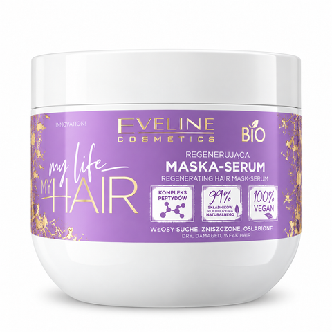 Eveline My Life My Hair Mască-Ser Regenerantă cu Peptide 300 ml, păr deteriorat cu porozitate mare