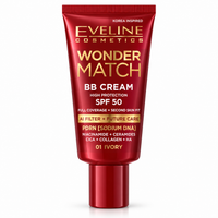 Eveline Wonder Match BB Cream SPF 50 nuanța 01 Ivory, Acoperire Completă cu PDRN, Niacinamidă și Ceramide