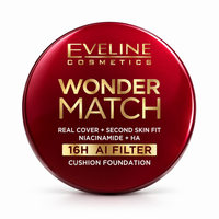 Eveline Wonder Match Cushion Foundation 16H, Acoperire Reală cu Niacinamidă și Acid Hialuronic, Finish Second Skin