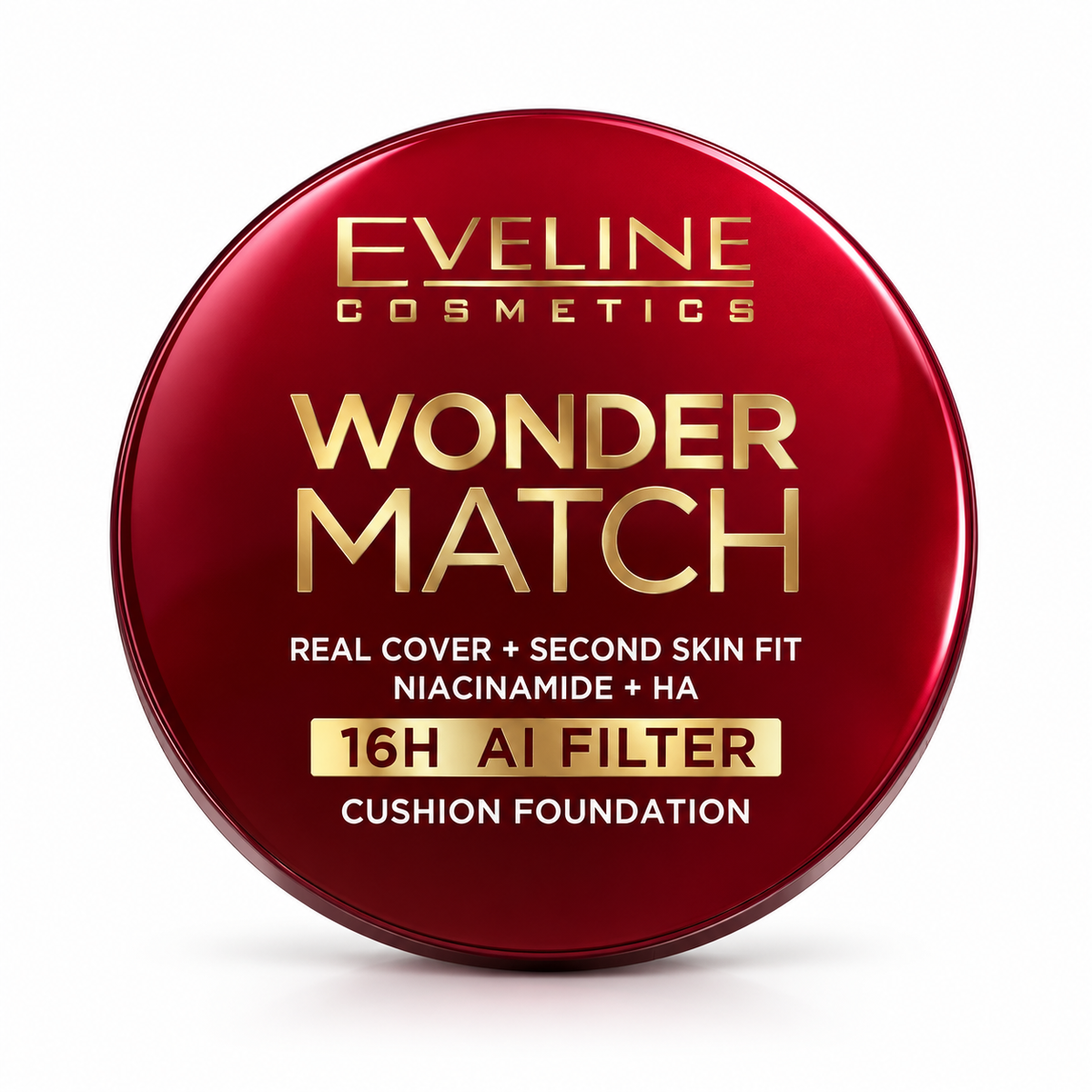 Eveline Wonder Match Cushion Foundation 16H, Acoperire Reală cu Niacinamidă și Acid Hialuronic, Finish Second Skin