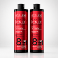 Pachet 2 x Eveline Hair Clinic Keratin Șampon 8în1 400 ml, protecția culorii pentru păr vopsit