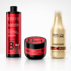 Set Eveline Hair Clinic Keratin – Șampon 400 ml + Mască 500 ml + Balsam Stapiz Total Care, rutină completă păr vopsit
