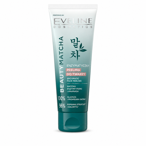 Eveline Beauty Matcha Peeling Enzimatic pentru Față 75 ml, cu enzime de papaya și ananas, exfoliere delicată