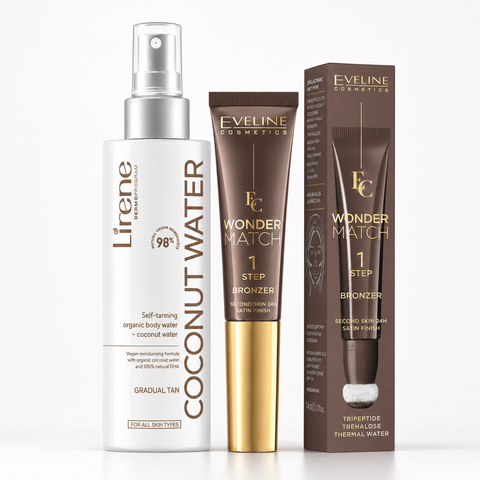 Set Bronz Corp și Față – Lirene Perfect Tan Autobronzant + Eveline Wonder Match Bronzer Satin NO1 14 ml