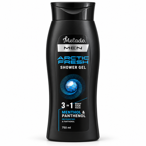 Melado Men Gel de Duș Arctic Fresh 3în1 750 ml, Corp, Păr și Față, cu Mentol și Pantenol
