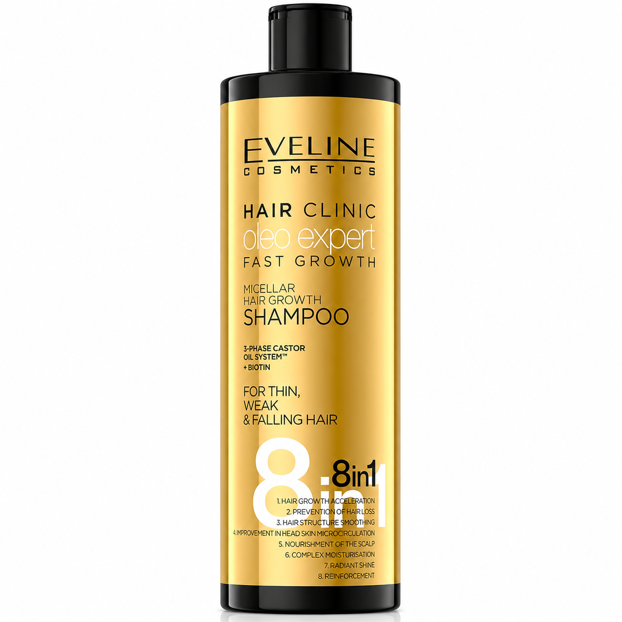 Eveline Oleo Expert Fast Growth Șampon 8în1 400 ml, stimulează creșterea părului