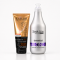 Set Eveline – Șampon Sleek Line Violet Blond 1000 ml + Balsam Argan și Keratină 8în1 200 ml, păr blond și vopsit