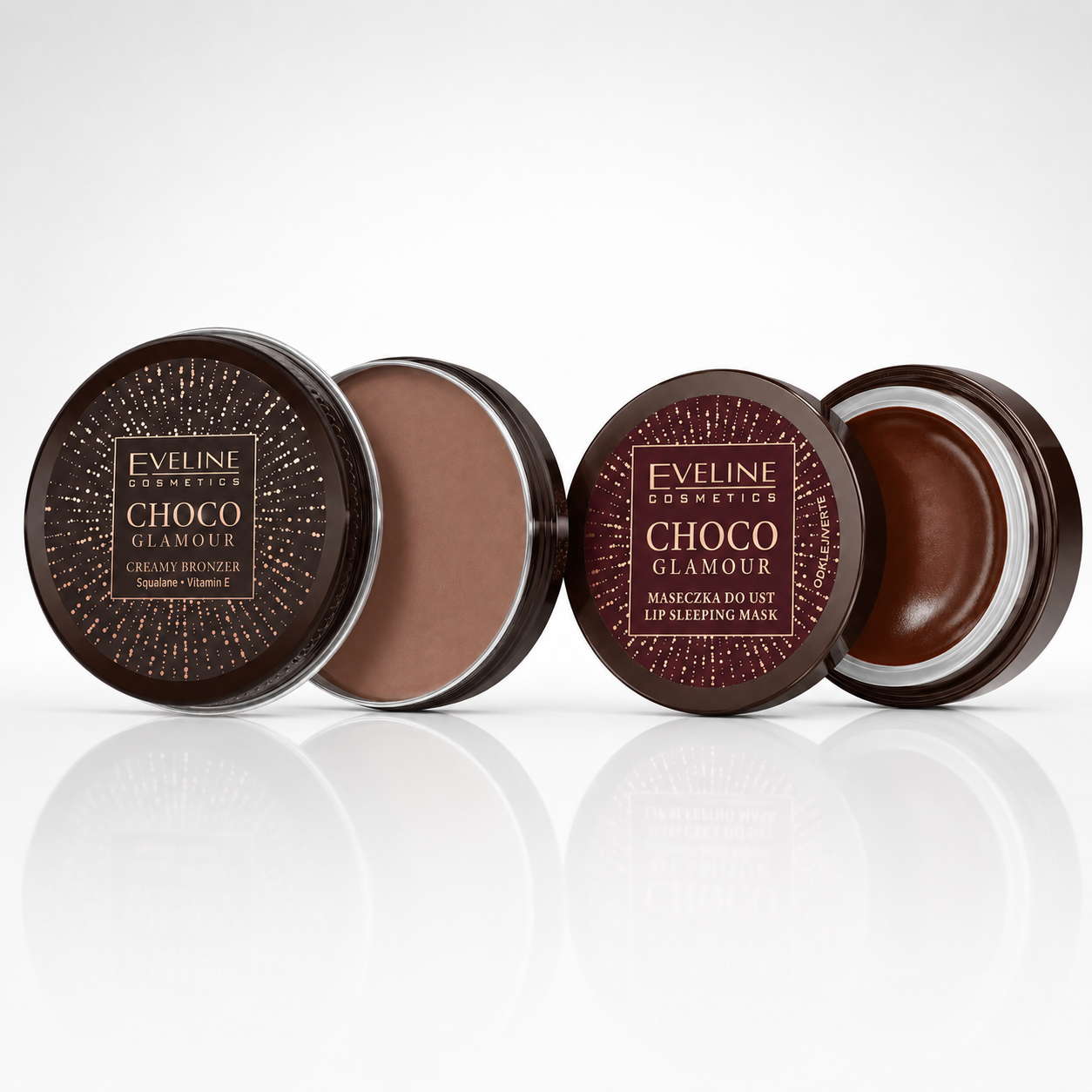 Set Eveline Choco Glamour – Bronzer Cremos N02 + Mască de Buze de Noapte 12 ml