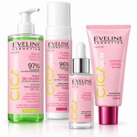 Set Eveline Cica Skin 4 produse – Gel-Ulei + Spumă + Super Ser + Cremă, rutina completă pentru piele sensibilă