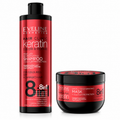 Set Eveline Hair Clinic Keratin – Șampon 400 ml + Mască 500 ml, păr vopsit și deteriorat, 8în1