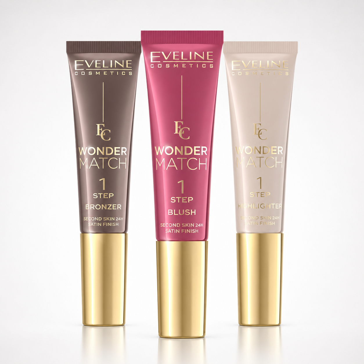Set Eveline Wonder Match 1 Step Satin – Bronzer NO1 + Blush NO01 + Highlighter, trio 3în1