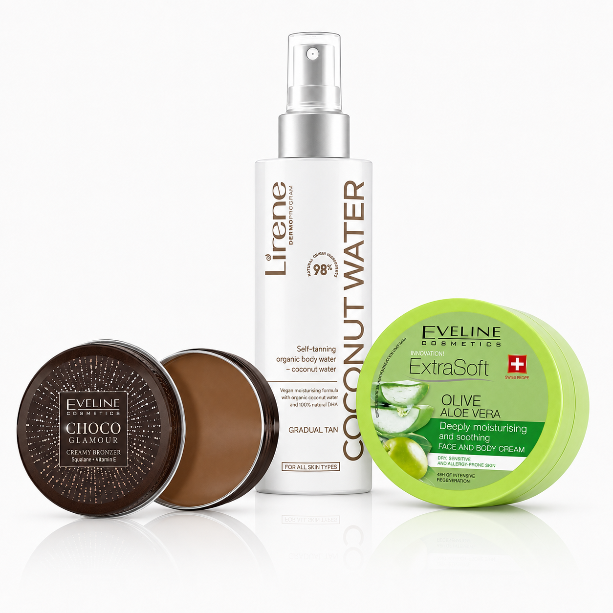 Set Bronz și Îngrijire 3 produse – Autobronzant Lirene + Bronzer Choco Glamour N01 + Cremă cu Măsline 175 ml