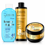 Set Eveline Păr + Corp – Șampon Oleo Expert 400 ml + Mască Oleo Expert 500 ml + Loțiune Beauty & Glow Hidratantă 350 ml