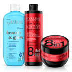 Set Eveline Păr + Corp – Șampon Keratin 400 ml + Mască Keratin 500 ml + Loțiune Beauty & Glow Hidratantă 350 ml