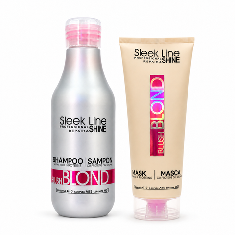 Set Eveline Sleek Line Blush Blond – Șampon 300 ml + Mască 250 ml, nuanțe calde pentru blond