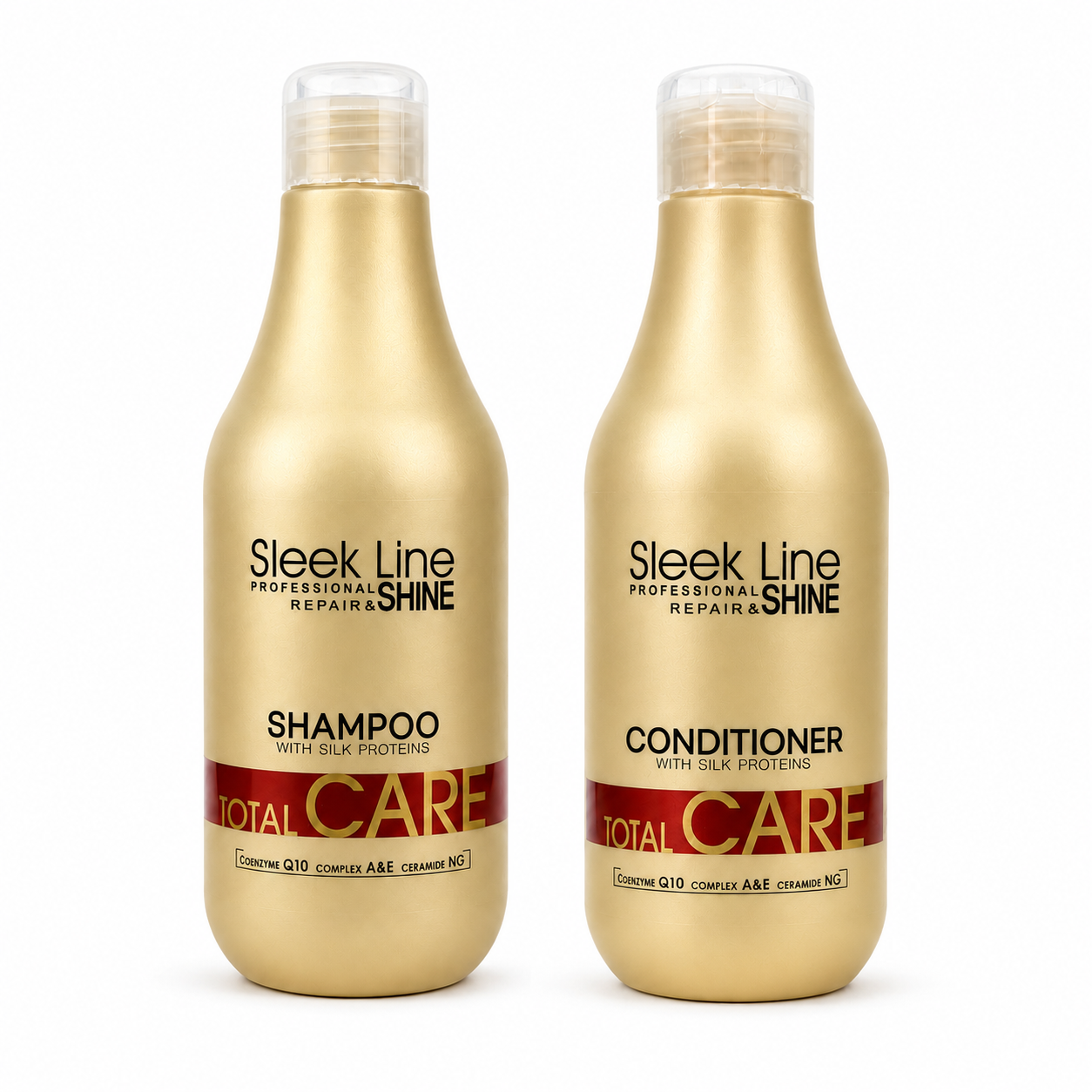 Set Eveline Sleek Line Total Care – Șampon 300 ml + Balsam cu proteine din mătase