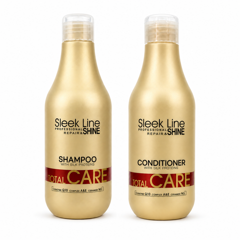 Set Eveline Sleek Line Total Care – Șampon 300 ml + Balsam cu proteine din mătase