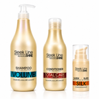 Set Eveline Sleek Line Volume – Șampon 1000 ml + Balsam Total Care + Ser Silk, pentru păr fin și lipsit de volum