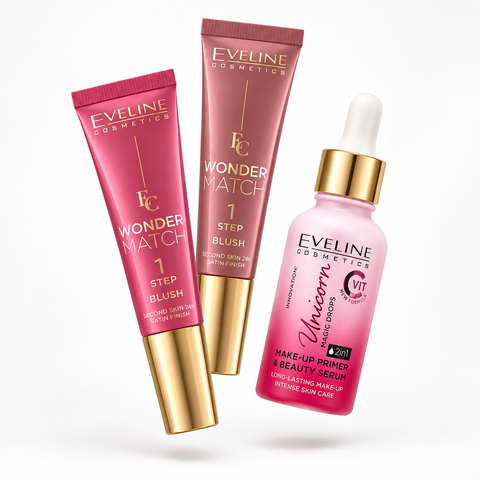 Set Eveline Machiaj – Wonder Match Blush NO1 + Blush NO2 + Primer Unicorn Magic Drops 30 ml