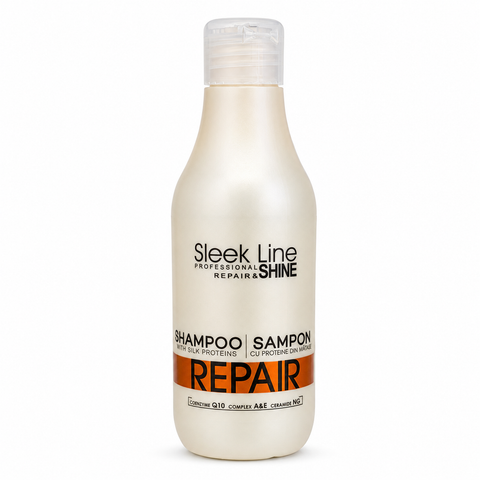 Eveline Sleek Line Repair Șampon Reparator cu Proteine din Mătase 300 ml, pentru păr deteriorat
