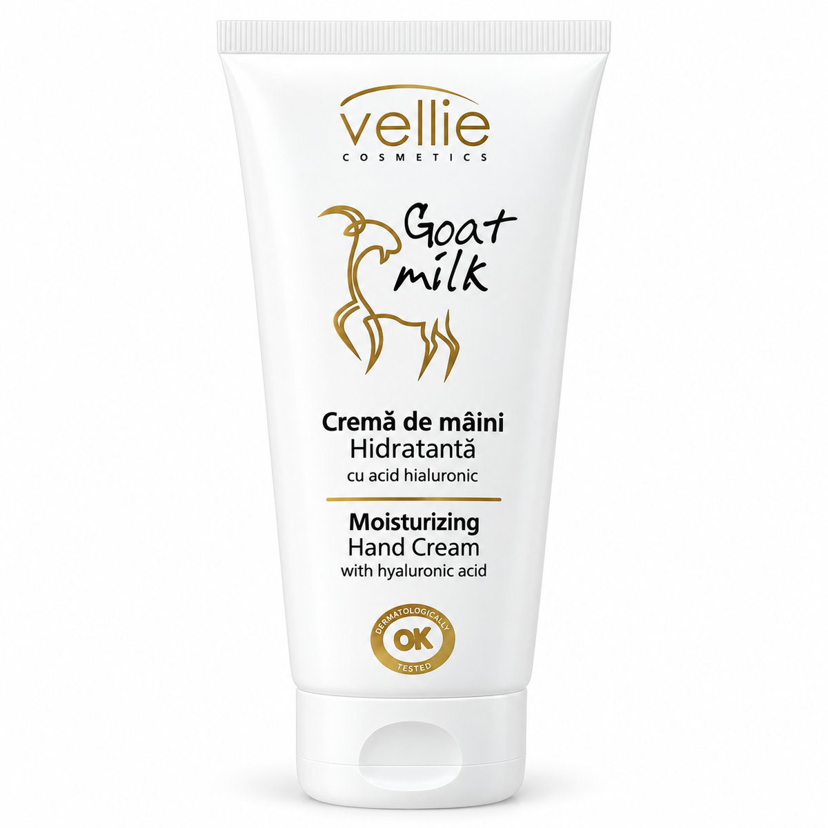 Vellie Goat Milk Cremă de Mâini Hidratantă cu Acid Hialuronic, Lapte de Capră, Mâini Uscate