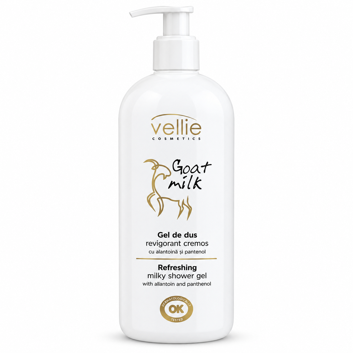 Vellie Goat Milk Gel de Duș Revigorant Cremos cu Alantoină și Pantenol, Lapte de Capră