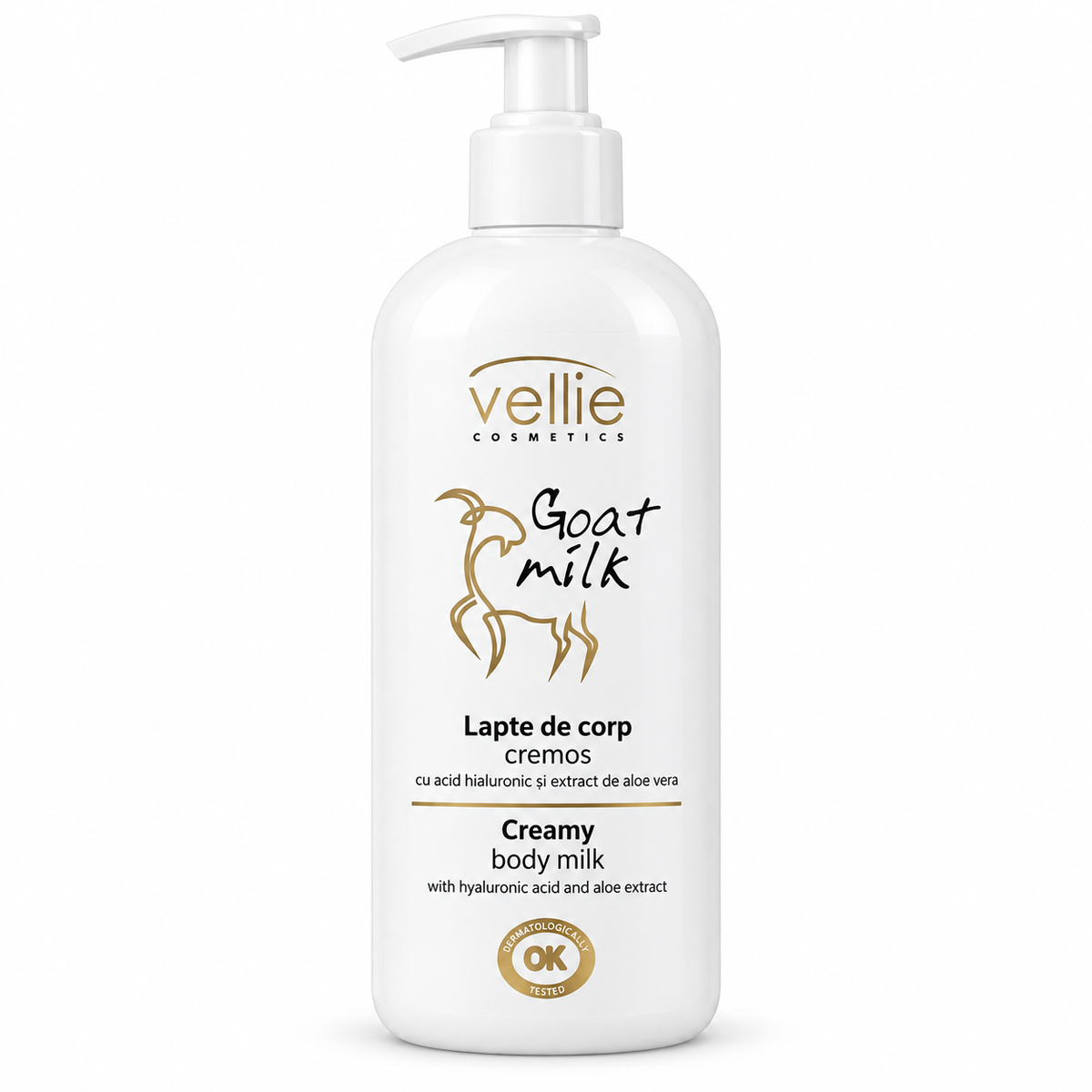 Vellie Goat Milk Lapte de Corp Cremos cu Acid Hialuronic și Aloe Vera, Lapte de Capră, Piele Uscată